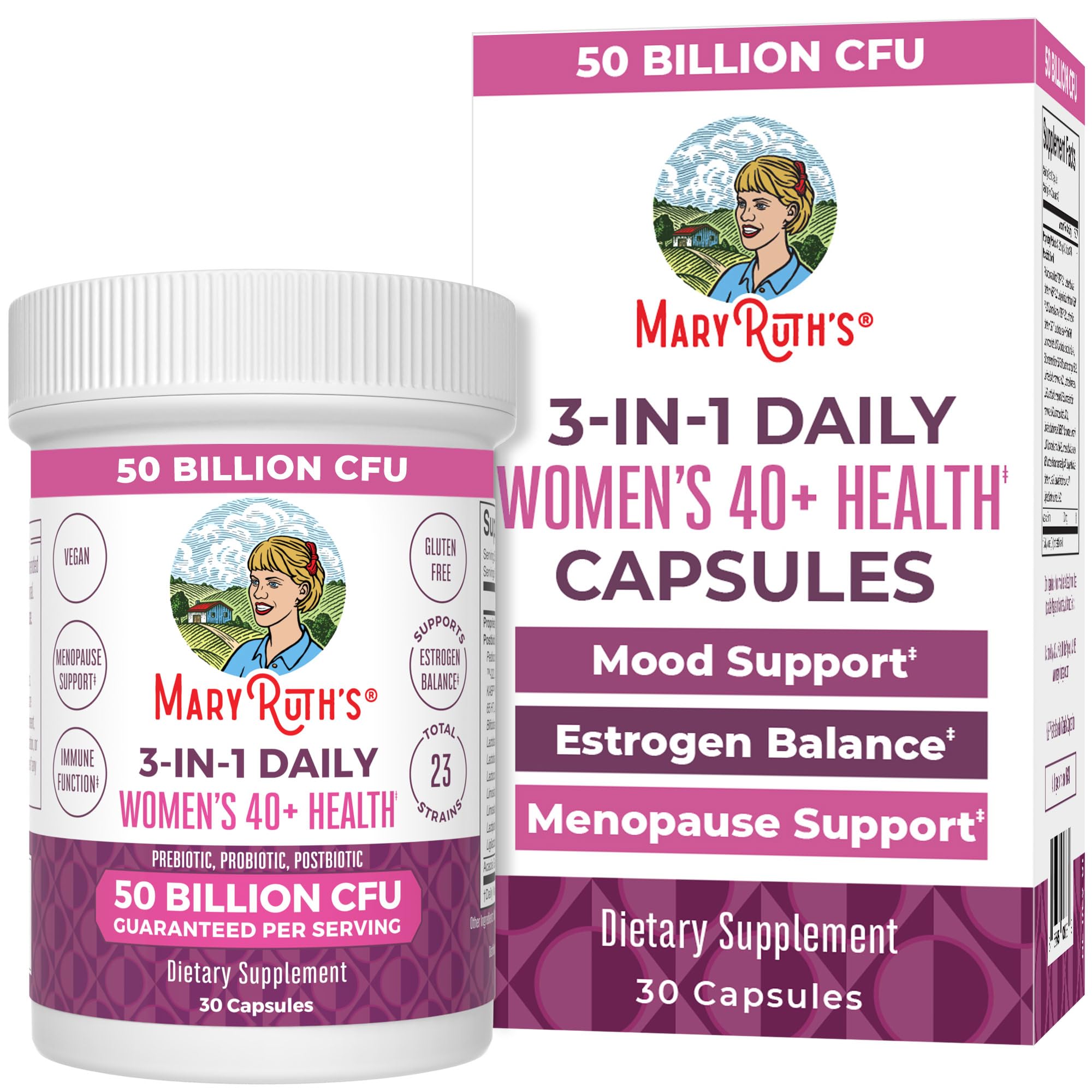 MaryRuth Organics 3-in-1 Daily Health 40+ Probiotics for Women product packaging